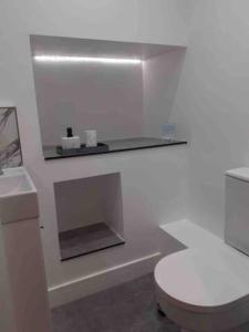 a white bathroom with a toilet and a sink at The Holiday Hoose in Kinghorn +51 photos
