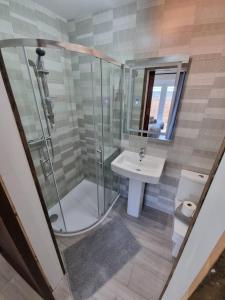 La salle de bains est pourvue d'une douche et d'un lavabo. dans l'établissement The Wight House B&B, à Ryde