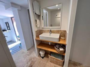 a bathroom with a sink and a mirror at Petite maison cosy in Six-Fours-les-Plages
