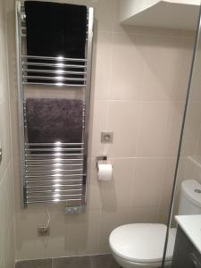a bathroom with a toilet and a towel at Juana in Antibes +2 photos