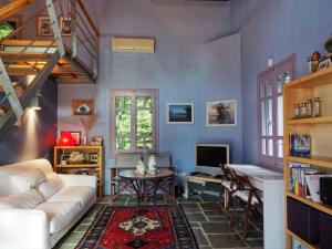A television and/or entertainment centre at Tsagkarada Country Estate with Pool