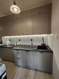 a kitchen with a sink and a counter top at Apartament Armii Krajowej Sopot 71 in Sopot
