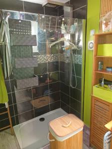 a bathroom with a shower with a glass door at Little bouddha in Hermanville-sur-Mer