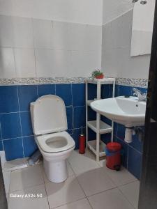 La salle de bains est pourvue de toilettes et d'un lavabo. dans l'établissement Begoniâ house, à Agadir