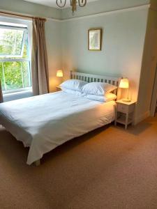 A bed or beds in a room at Cherry Grove Welsh Farmhouse