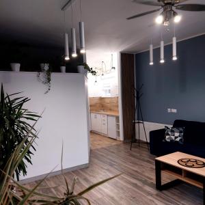 a living room with a couch and a table at Apartament przy Białym Koniu in Koszalin