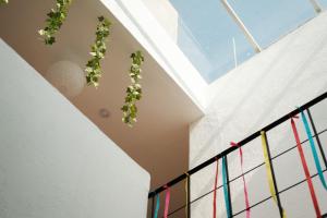 una escalera blanca con plantas en el techo en Leveli Coliving en Guadalajara