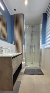 een badkamer met een douche en een wastafel bij PHEBUS in Berck-sur-Mer