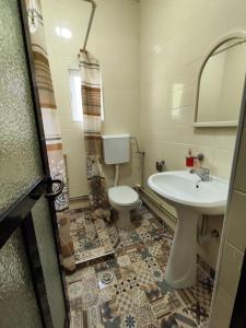 uma casa de banho com um lavatório e um WC em Villa Paradiso em Ohrid