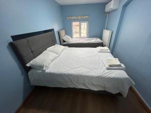 een slaapkamer met een groot bed en een raam bij PENTHOUSE APARTMENT in 5th FLOOR in TAKSİM in Istanbul