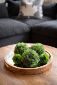 a bowl of green plants sitting on a table at Tremblant Prestige - Les Eaux 215-6 in Mont-Tremblant