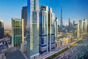 an aerial view of a city with tall buildings at Residence Inn by Marriott Sheikh Zayed Road, Dubai in Dubai