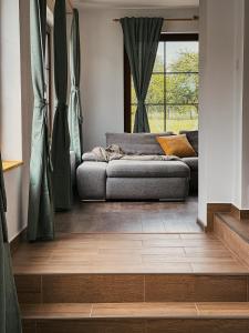 a living room with a couch and a window at Pensiunea Oacheș in Sălaşu de Sus +37 photos