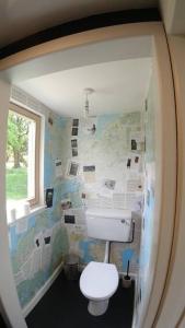a bathroom with a white toilet in a room at Innisfreedom cabin in Sligo