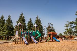 a playground with a bunch of slides and slidesktop at Redwood Coast Cabins and RV Resort in Eureka