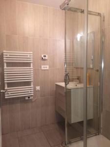 W łazience znajduje się prysznic i umywalka. w obiekcie L'Escale - appartement spacieux au calme w mieście Brest