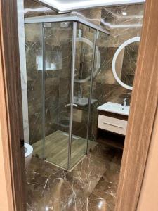 a bathroom with a shower with a toilet and a sink at Appartement Nador Jadid in Nador