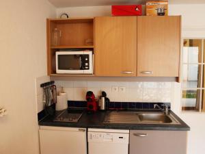 a kitchen with a sink and a microwave at Appartement Les Orres, 1 pièce, 4 personnes - FR-1-322-525 in Les Orres