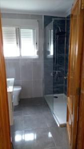uma casa de banho com um chuveiro e um WC. em Casa Tena em Partida de La Cañada