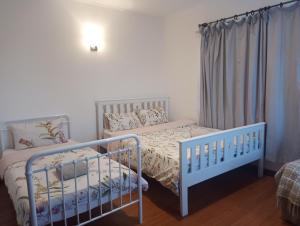 a bedroom with two twin beds and curtains at Little Gem - City Centre in Hamilton