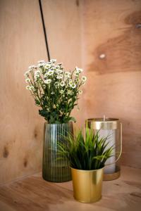 twee vazen met bloemen op een tafel bij EASY RENT Apartments - Smart 5 in Lublin
