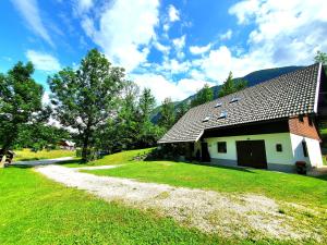 a house on a grassy hill with a dirt road at Bohinj Star Apartments in Bohinj