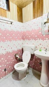 a bathroom with a toilet and a sink at Hotel The Mountain View in Rishīkesh