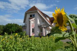uma casa com um girassol à frente dela em Castell Hotel & Restaurant em Leinsweiler