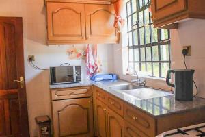 a kitchen with a sink and a microwave at Windy Ridge Karen View Palace Apartment in Nairobi