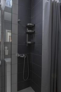 een zwart-witte badkamer met een douche bij Apartman Pletisanak in Gornji Milanovac