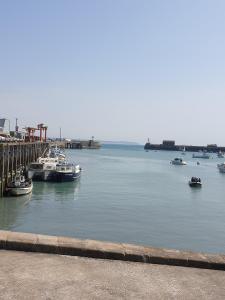 un grupo de barcos están atracados en un puerto en Le Guépratte en Granville