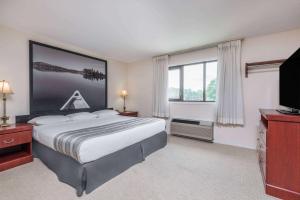 a bedroom with a large bed and a television at Super 8 by Wyndham Guelph in Guelph