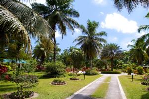 a path through a park with palm trees at Les Villas D'or in Baie Sainte Anne
