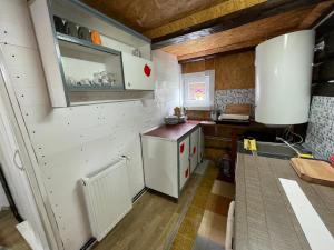Casa de oaspeți Cristina في Fitod: مطبخ مع ثلاجة بيضاء ومغسلة