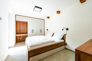 1 dormitorio con 1 cama con espejo grande en Apartmány Králíky - Dolní Morava, en Králíky