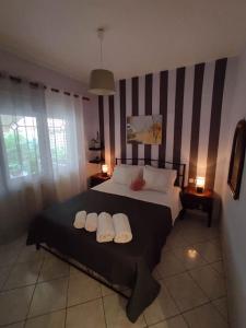 a bedroom with a large bed with two towels on it at Dream House in Agria