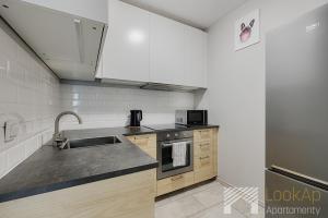 a kitchen with a sink and a stove at Primo V by LookAp in Łódź +6 photos