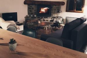 a living room with a couch and a fireplace at La Louronnaise in Bordères-Louron