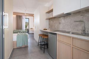 Kuchyň nebo kuchyňský kout v ubytování Asteras Hotel
