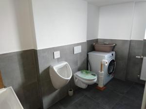 a bathroom with a urinal and a toilet and a sink at Da Camillo in Oberstaufen