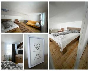 eine Collage mit vier Bildern von einem Schlafzimmer und einem Zimmer in der Unterkunft Acasa in Bicaz-Chei - Camere de inchiriat Cheile Bicazului in Bicaz-Chei