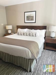 duże łóżko w pokoju hotelowym z 2 lampami w obiekcie Horseshoe Retreat w mieście Edgar