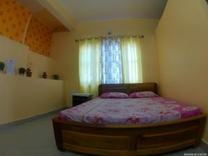 een slaapkamer met een bed en een raam bij Mountain View Homestay Kalimpong in Kalimpong