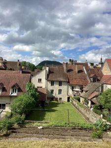 a view of a village with houses and roofs at La Mamone in Ornans