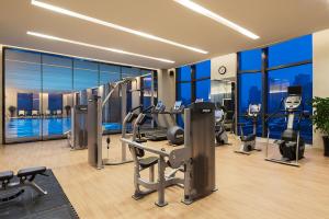 蚌埠的住宿－蚌埠富力萬達嘉華酒店，大楼内带跑步机和健身器材的健身房