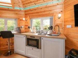 a kitchen with a counter and a sink in a cabin at Dragonfly Retreat in Pentney
