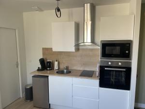 a kitchen with a microwave oven and a sink at Nid Douillet in Saint-Paul-lès-Dax