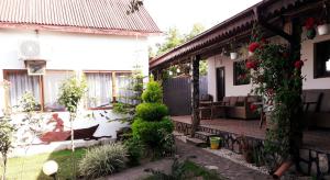 un patio di una casa con fiori e piante di Casa Chitu a Murighiol