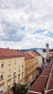 an overhead view of a city with buildings at Apartment Amarone, 4th floor, no elevator in Zagreb