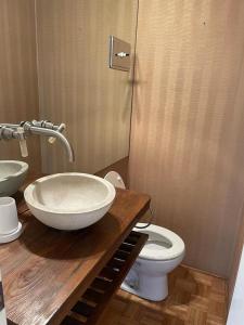 a bathroom with a sink and a toilet at Stylish 3 BR Family Apt in Palermo in Buenos Aires